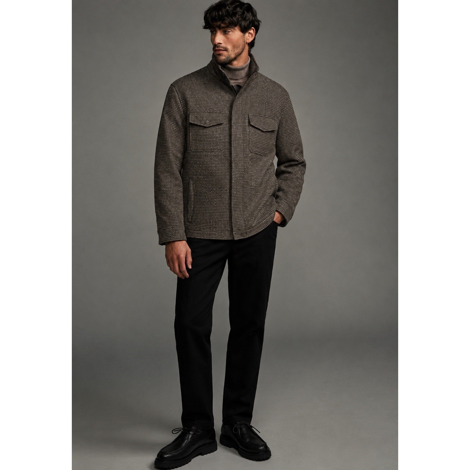Banana Republic Wool Blend Plaid Jacket Mens M Brown Zip Utility Coat $250